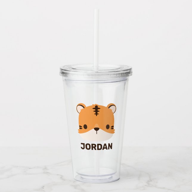 Vaso Acrílico Tigre lindo con nombre personalizado (Anverso)