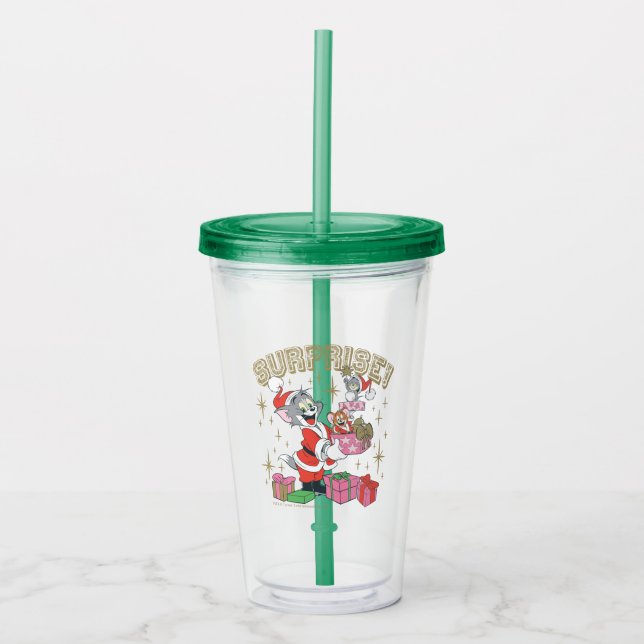 Vaso Acrílico Tom, Jerry y Nibbles Holiday Surprise (Anverso)