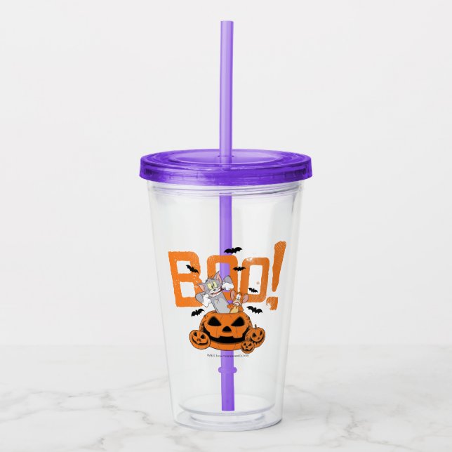 Vaso Acrílico Tom y Jerry | Feliz Boo de Halloween (Anverso)