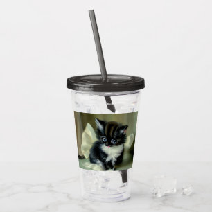 Vaso Acrílico Tonga de gatito blanco y negro vintage