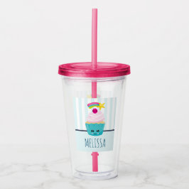 Vaso Acrílico Torta azul dulce con cara de Kawaii