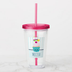 Vaso Acrílico Torta azul dulce con cara de Kawaii