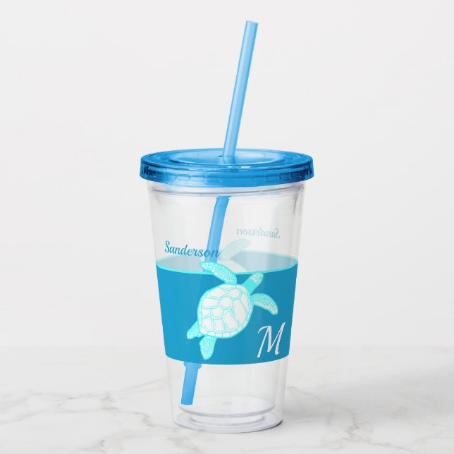 Vaso Acrílico Tortuga marina azul Verde azulado blanco (Reverso)