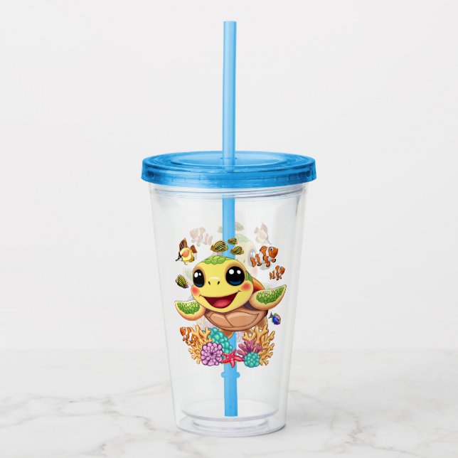 Vaso Acrílico Tortuga Marina Bebé Feliz y Lindo Personaje (Anverso)