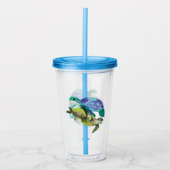 Vaso Acrílico Tortugas de natación Vida marina de verano Vida ma (Anverso)