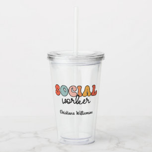 Vaso Acrílico Trabajador social retro personalizado