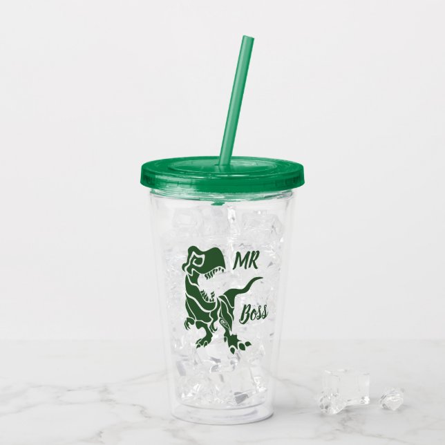 Vaso Acrílico Trex verde al jefe Dino (Reverso (hielo))