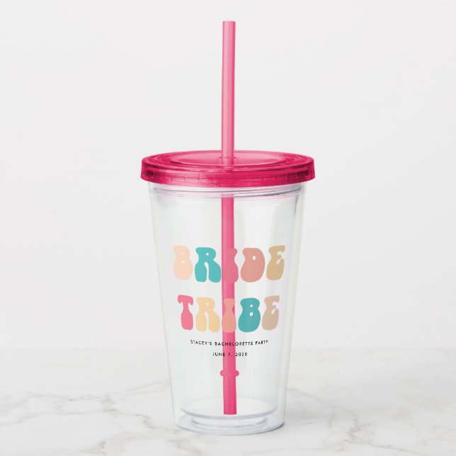 Vaso Acrílico Tribu de Novia Retro Divertida Despedida de Solter (Anverso)