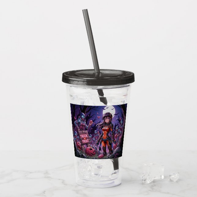 Vaso Acrílico Trick o Treat Halloween Zombis con el cerebro (Anverso (hielo))