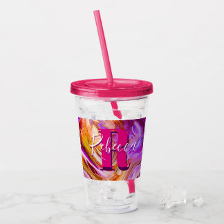 Vaso Acrílico Túbler acrílico de arte fluido Naranja y púrpura s