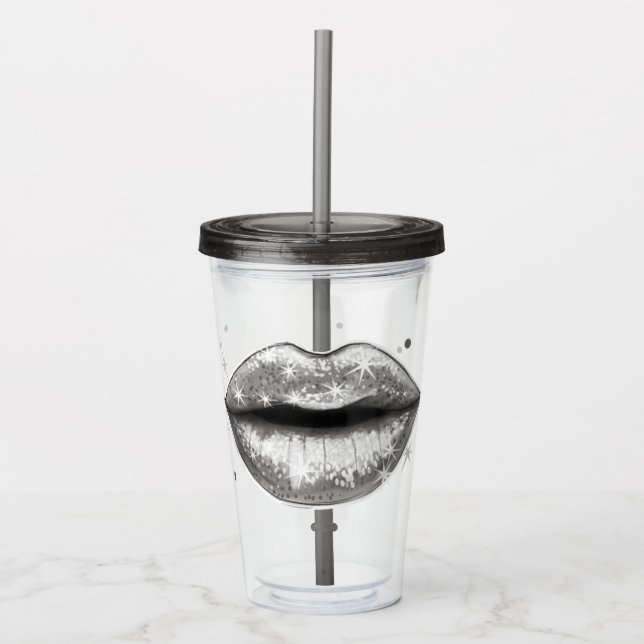 Vaso Acrílico Tubo Acrílico Personalizado Sparkly Silver Love Li (Anverso)