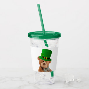 Vaso Acrílico Tumber Acrlyic St. Patrick's Day Teddy Bear