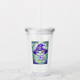 Vaso Acrílico Tumblador de bruja de tigre blanco adorable
