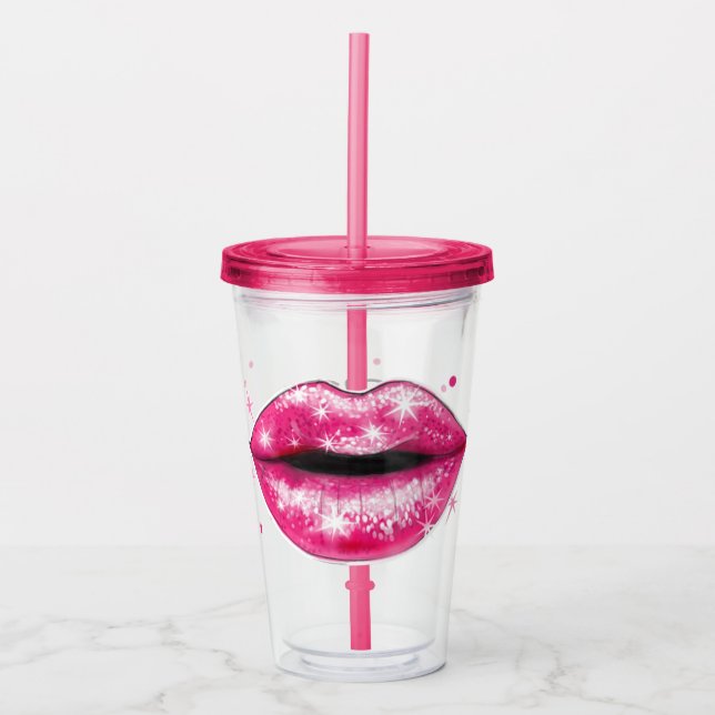 Vaso Acrílico Tumble acrílico de los labios de amor rosados pers (Anverso)