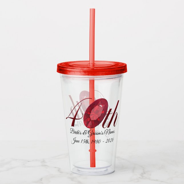 Vaso Acrílico Tumbler - 40 aniversario Boda personalizado (Anverso)