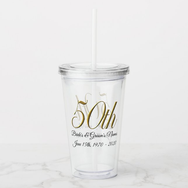 Vaso Acrílico Tumbler - 50 aniversario Boda personalizado (Anverso)