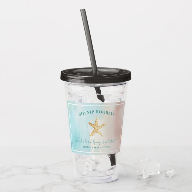 Vaso Acrílico Tumbler acrílico Boda temática personalizado Beach (Anverso (hielo))