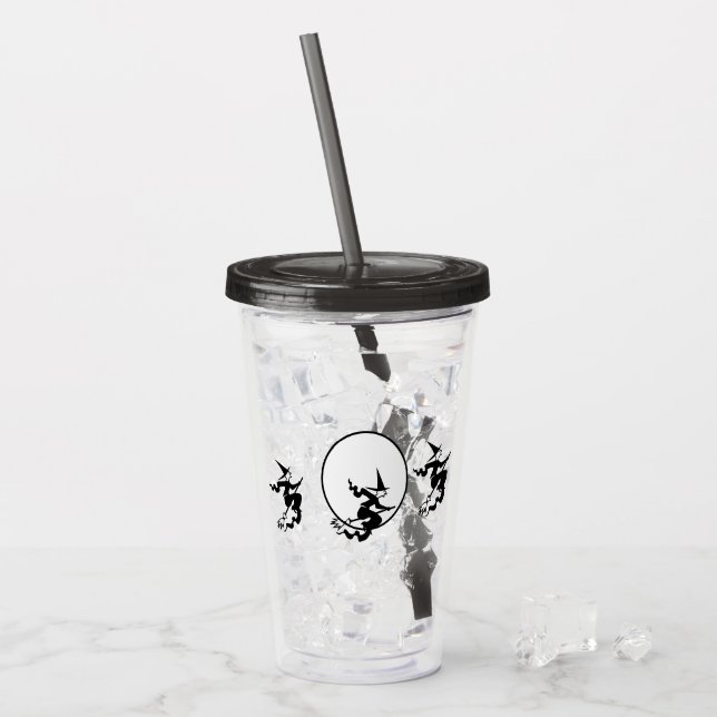 Vaso Acrílico Tumbler acrílico: brujas voladoras y luna llena (Anverso (hielo))