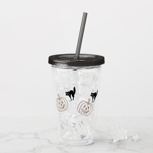 Vaso Acrílico Tumbler acrílico - Calabazas y gatos negros (Reverso (hielo))
