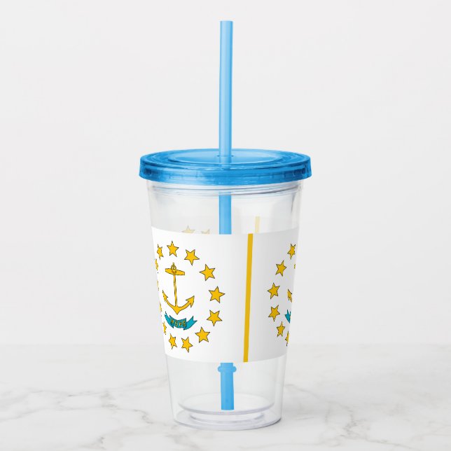Vaso Acrílico Tumbler acrílico con bandera de la isla Rhode (Anverso)