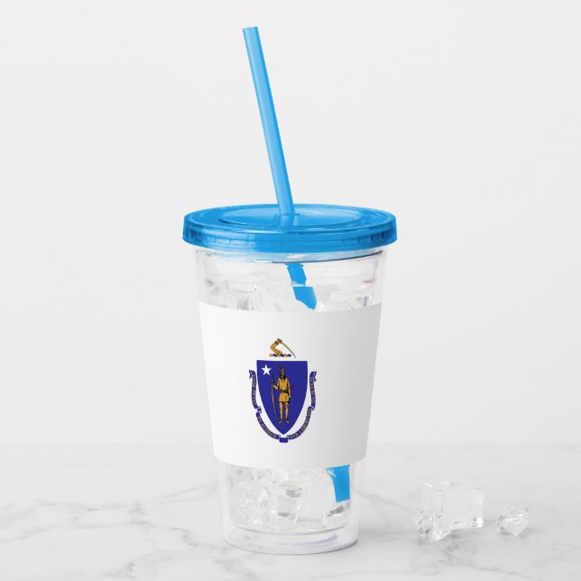 Vaso Acrílico Tumbler acrílico con bandera de Massachusetts (Anverso (hielo))