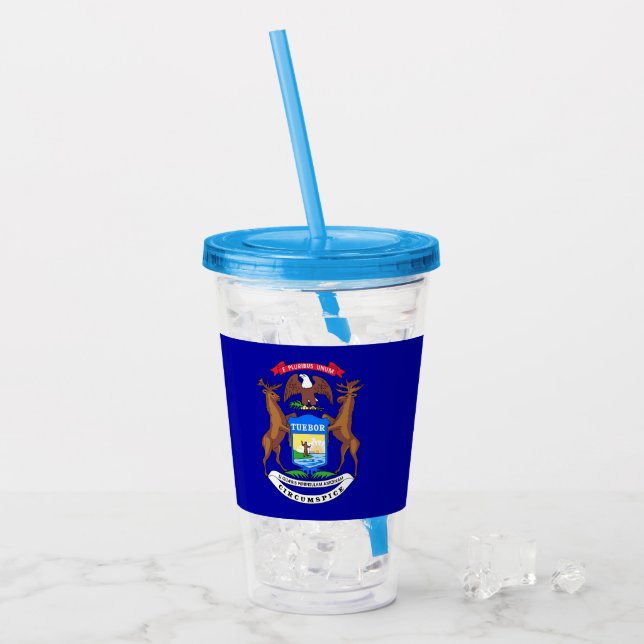 Vaso Acrílico Tumbler acrílico con bandera de Michigan (Anverso (hielo))