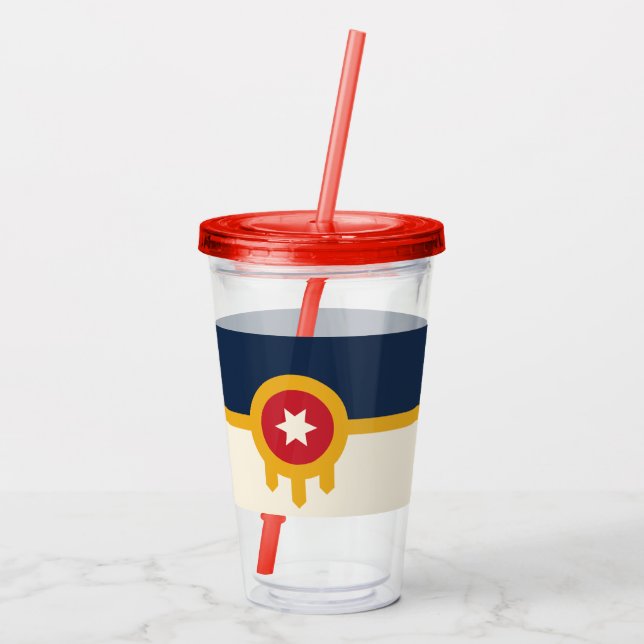 Vaso Acrílico Tumbler acrílico con bandera de Tulsa, Oklahoma (Reverso)
