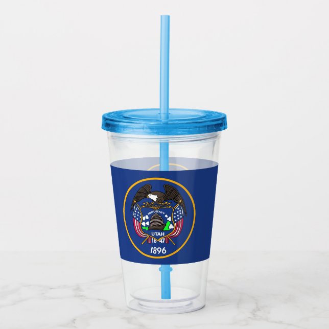 Vaso Acrílico Tumbler acrílico con bandera de Utah (Anverso)