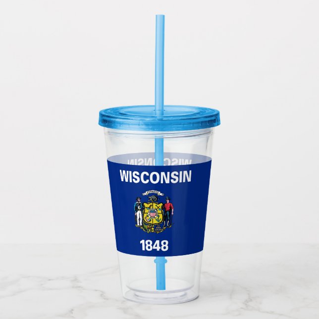Vaso Acrílico Tumbler acrílico con bandera del estado de Wiscons (Anverso)