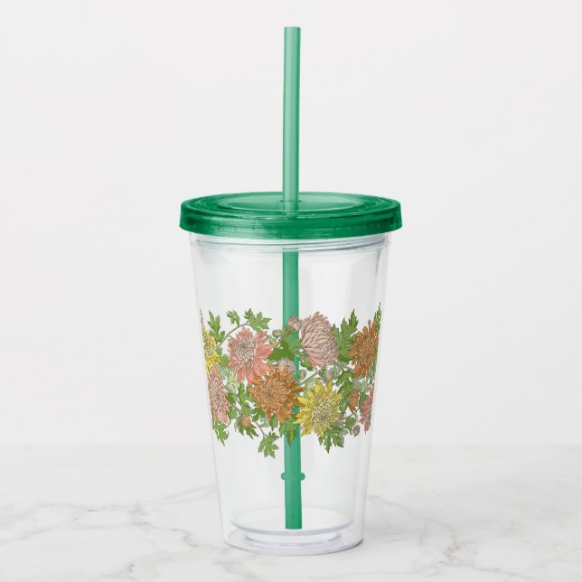 Vaso Acrílico Tumbler acrílico con borde floral (Anverso)