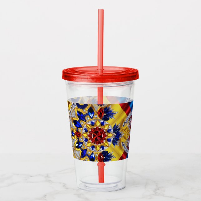 Vaso Acrílico Tumbler acrílico con diseño de colores rumanos (Anverso)