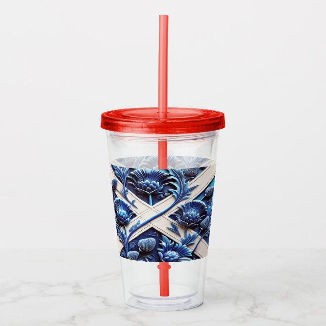 Vaso Acrílico Tumbler acrílico con diseño de fragmentos escocese (Anverso)