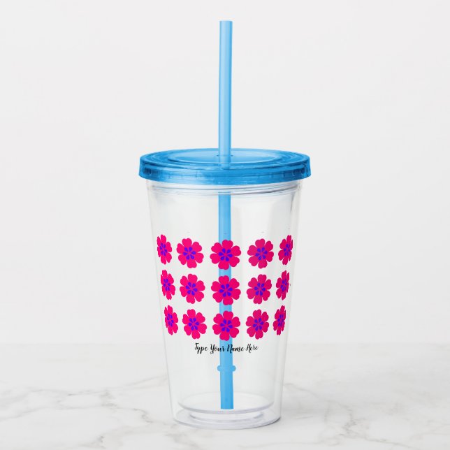 Vaso Acrílico Tumbler acrílico de 16 oz con patrón de paja y flo (Anverso)
