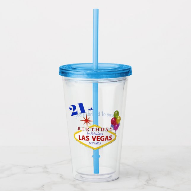 Vaso Acrílico Tumbler acrílico de cumpleaños 21 de Las Vegas (Anverso)
