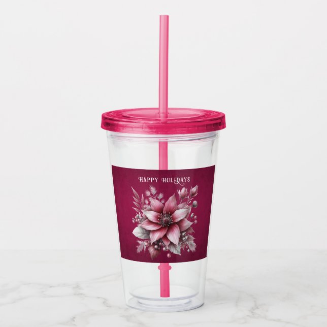Vaso Acrílico Tumbler acrílico de festividad floral rosa (Anverso)