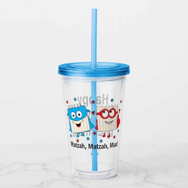 Vaso Acrílico Tumbler acrílico de la Pascua 16 oz Matzah Man (Anverso)