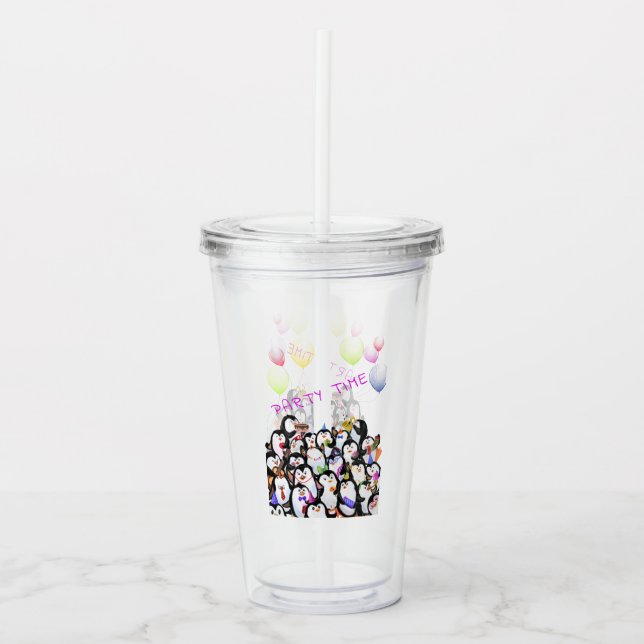 Vaso Acrílico Tumbler acrílico de pingüinos felices (Anverso)