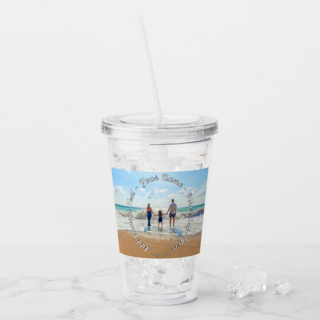 Vaso Acrílico Tumbler acrílico de su foto con nombre de texto Pe (Anverso (hielo))