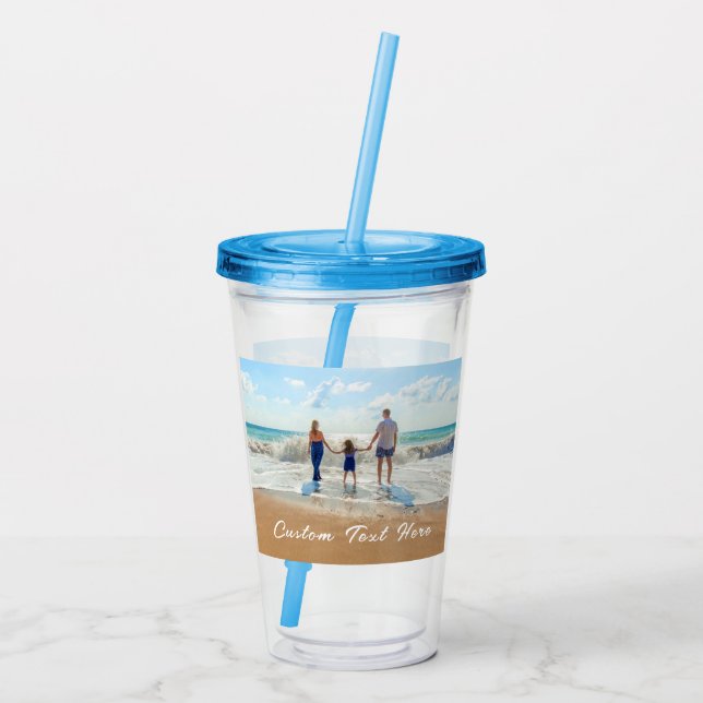 Vaso Acrílico Tumbler acrílico de tu foto con texto Personalizad (Reverso)
