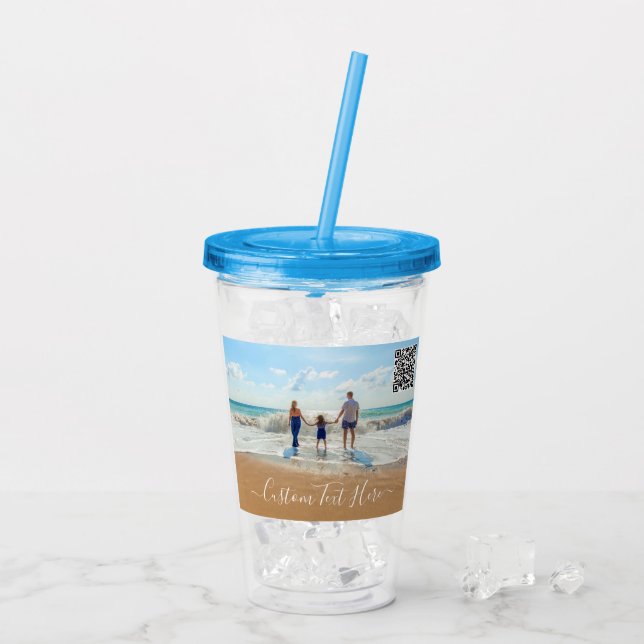 Vaso Acrílico Tumbler acrílico de tu foto con texto Personalizad (Reverso (hielo))
