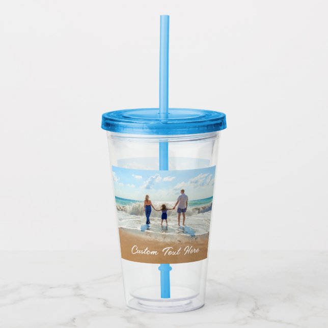 Vaso Acrílico Tumbler acrílico de tu foto con texto Personalizad (Anverso)