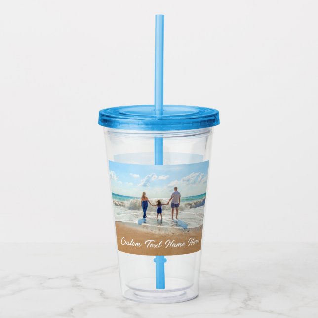 Vaso Acrílico Tumbler acrílico de tu foto con texto Personalizad (Anverso)