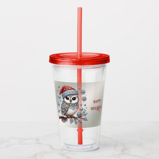 Vaso Acrílico Tumbler acrílico de vacaciones de búho navidad (Anverso)