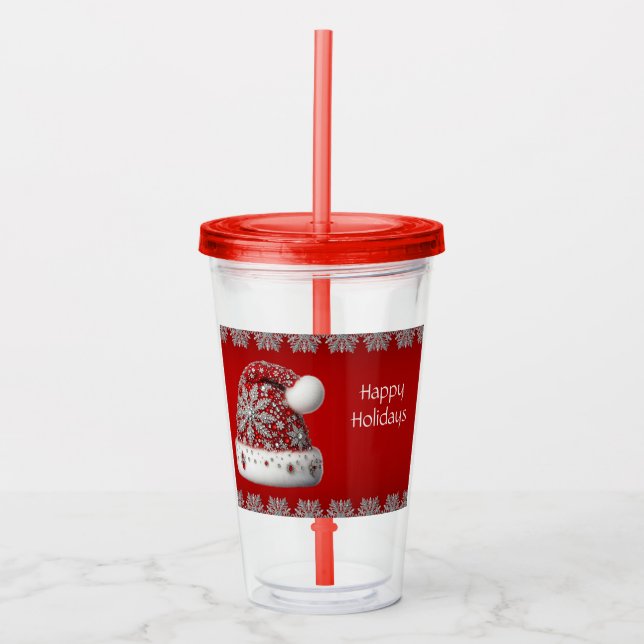 Vaso Acrílico Tumbler acrílico de vacaciones de Red Santa Hat (Anverso)