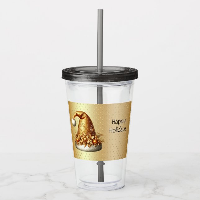 Vaso Acrílico Tumbler acrílico de vacaciones Gold Santa Hat (Anverso)