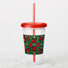Vaso Acrílico Tumbler acrílico de vacaciones verdes rojas decora