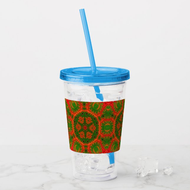 Vaso Acrílico Tumbler acrílico naranja y verde Kaleidoscopio (Anverso (hielo))