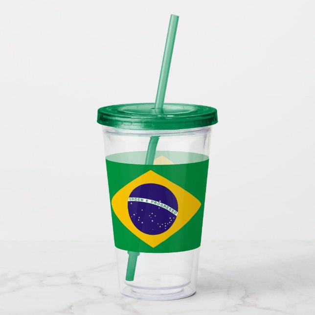 Vaso Acrílico Tumbler acrílico patriótico con bandera de Brasil (Reverso)