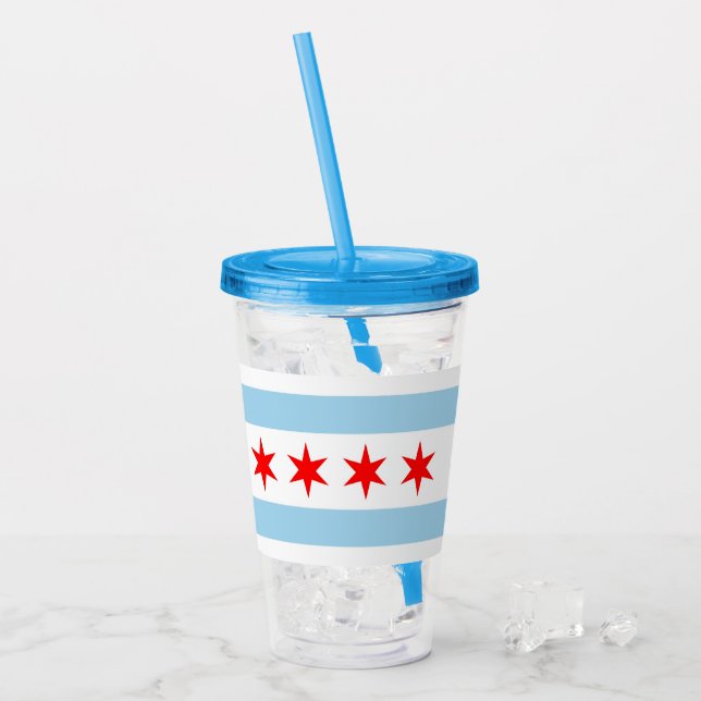 Vaso Acrílico Tumbler acrílico patriótico con bandera de Chicago (Anverso (hielo))