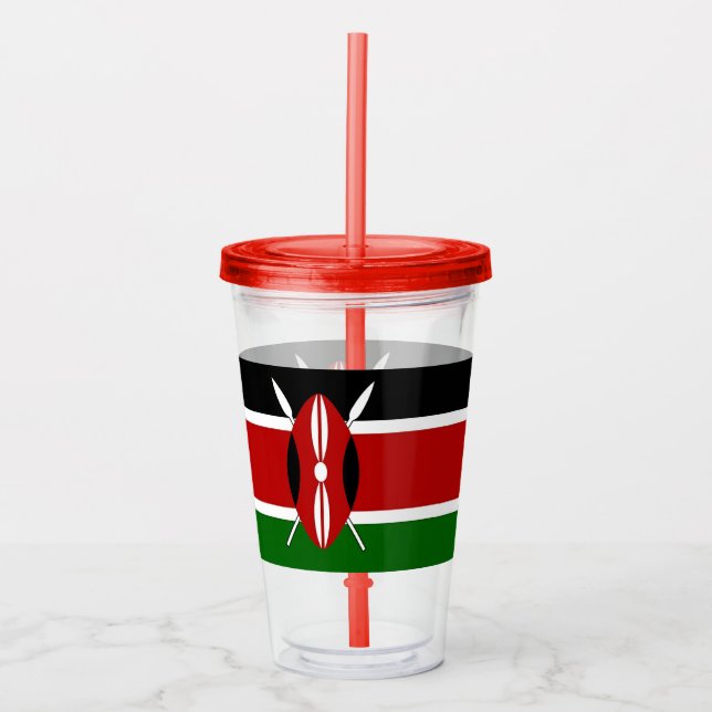 Vaso Acrílico Tumbler acrílico patriótico con bandera de Kenia (Anverso)